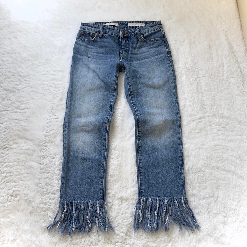Pilcro Letterpress Fringe Jeans Size 24 Cropped Relaxed Western Cowgirl Low Rise